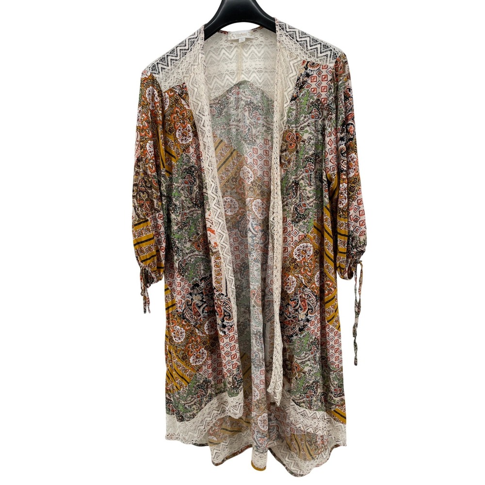 Cottagecore Kimono Women XL Festival Patchwork Lace Trim Open Front
